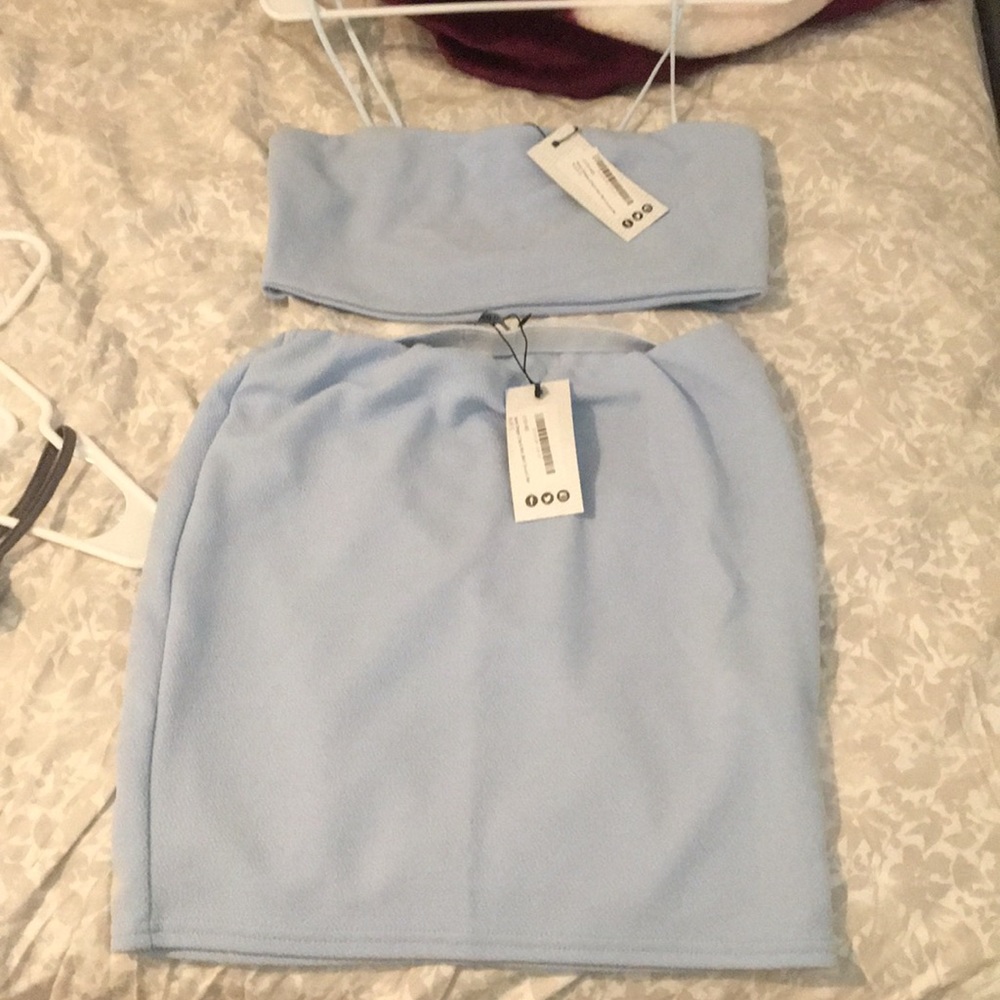 Sky blue 2 piece skirt set